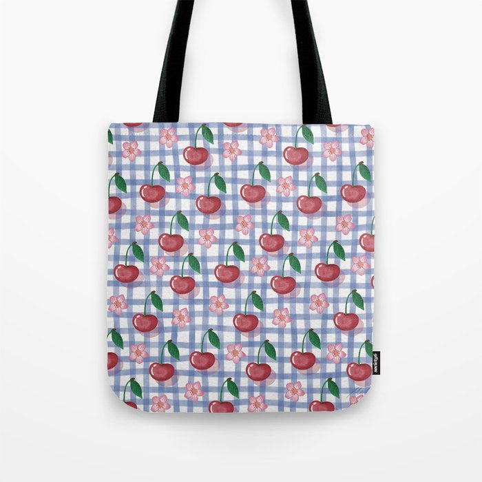 Watercolor Cherry Blossom Picnic Pattern Tote Bag Gallery Image 1