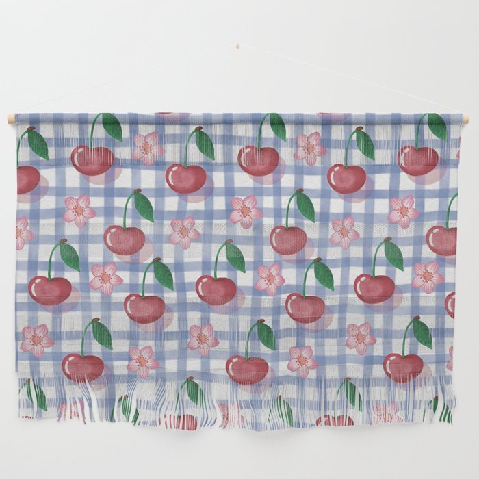 Watercolor Cherry Blossom Picnic Pattern Wall Hanging Gallery Image 1