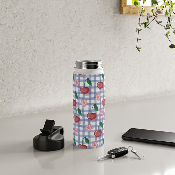 Watercolor Cherry Blossom Picnic Pattern Water Bottle Gallery Image 5