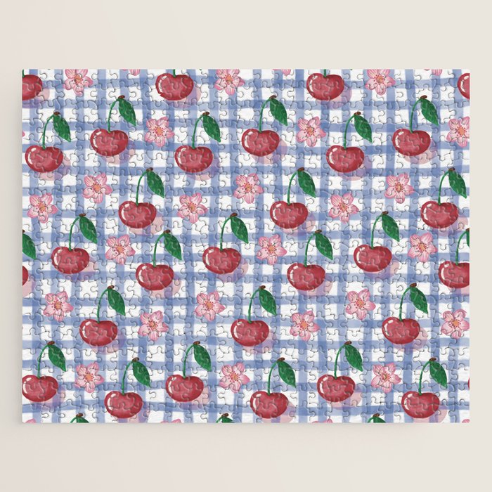 Watercolor Cherry Blossom Picnic Pattern Jigsaw Puzzle Gallery Image 1