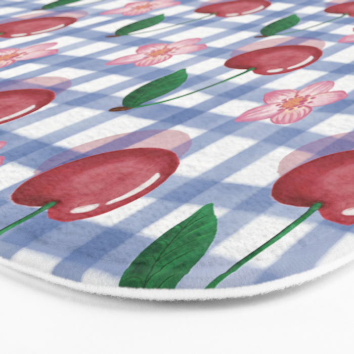 Watercolor Cherry Blossom Picnic Pattern Bath Mat Gallery Image 3