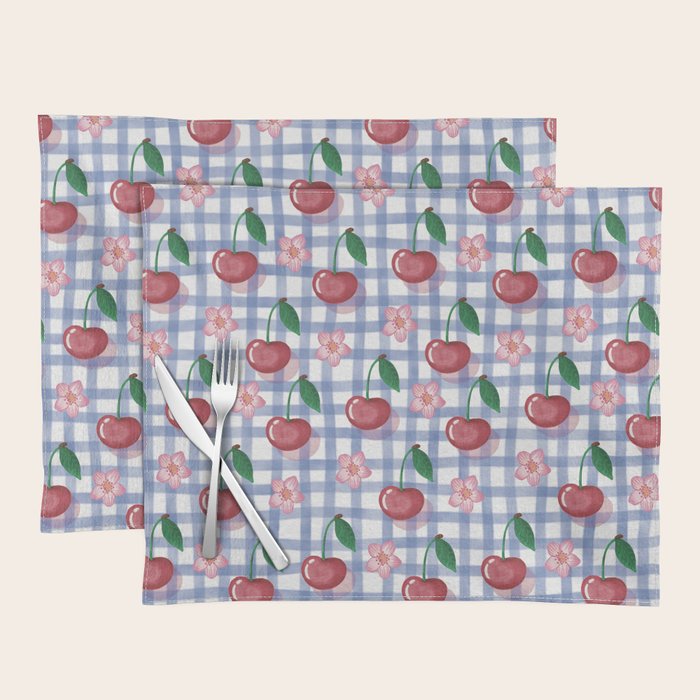 Watercolor Cherry Blossom Picnic Pattern Placemat Gallery Image 1