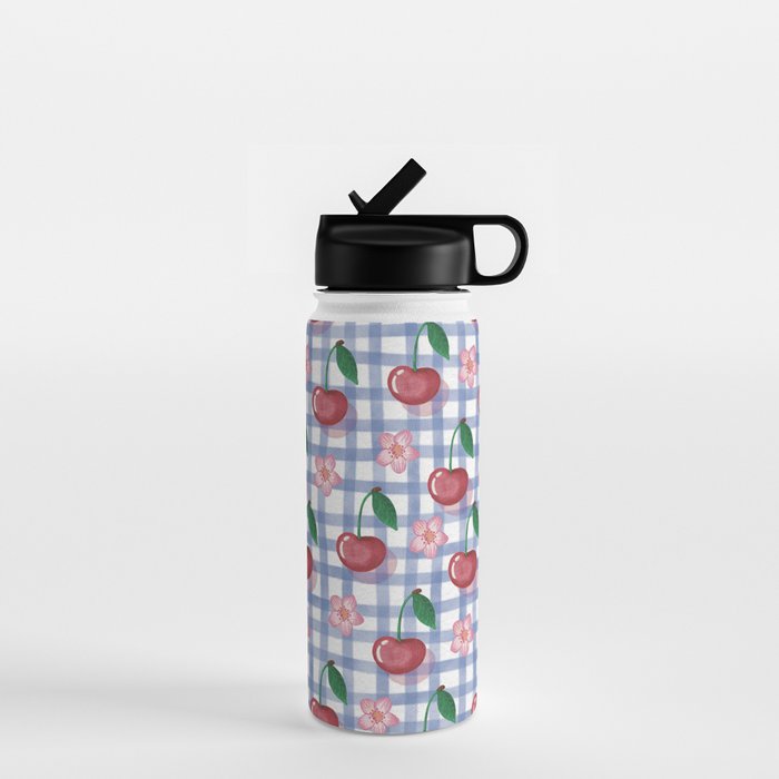Watercolor Cherry Blossom Picnic Pattern Water Bottle Gallery Image 1