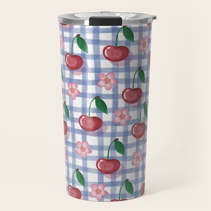 Watercolor Cherry Blossom Picnic Pattern Travel Mug Gallery Image 1