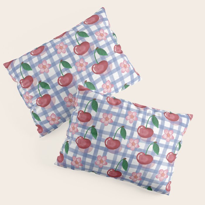 Watercolor Cherry Blossom Picnic Pattern Pillow Sham Gallery Image 1