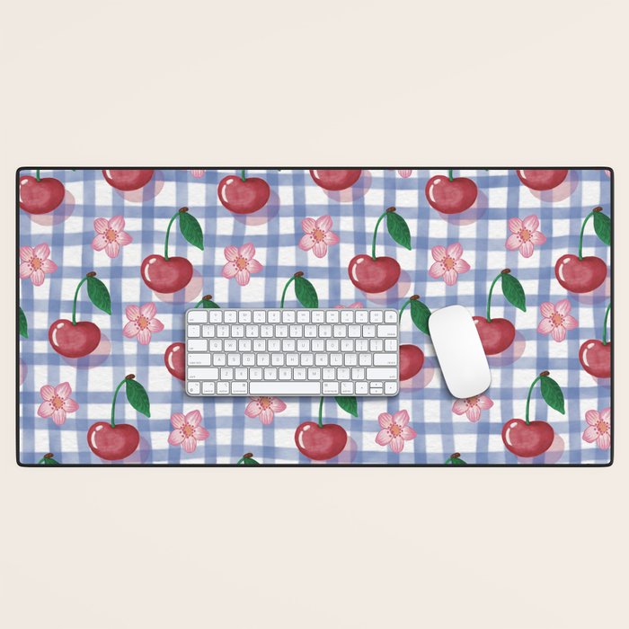 Watercolor Cherry Blossom Picnic Pattern Desk Mat Gallery Image 1