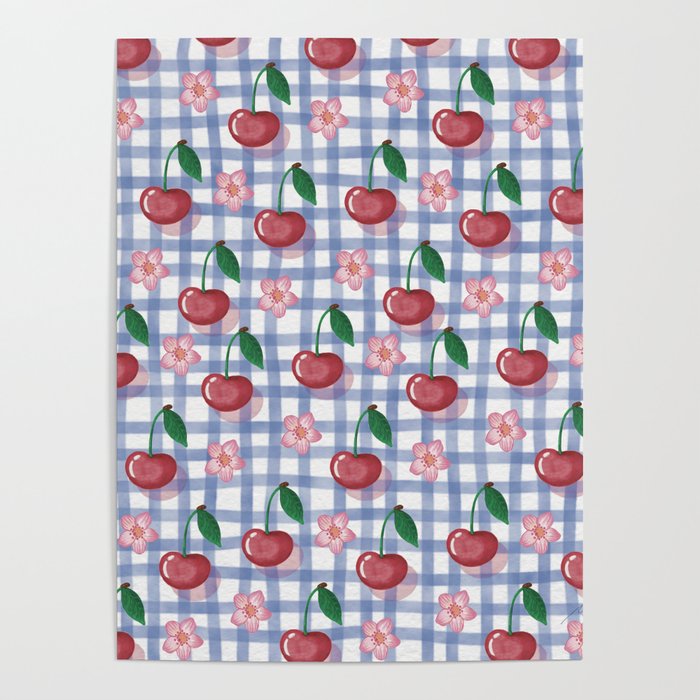 Watercolor Cherry Blossom Picnic Pattern Poster Gallery Image 1