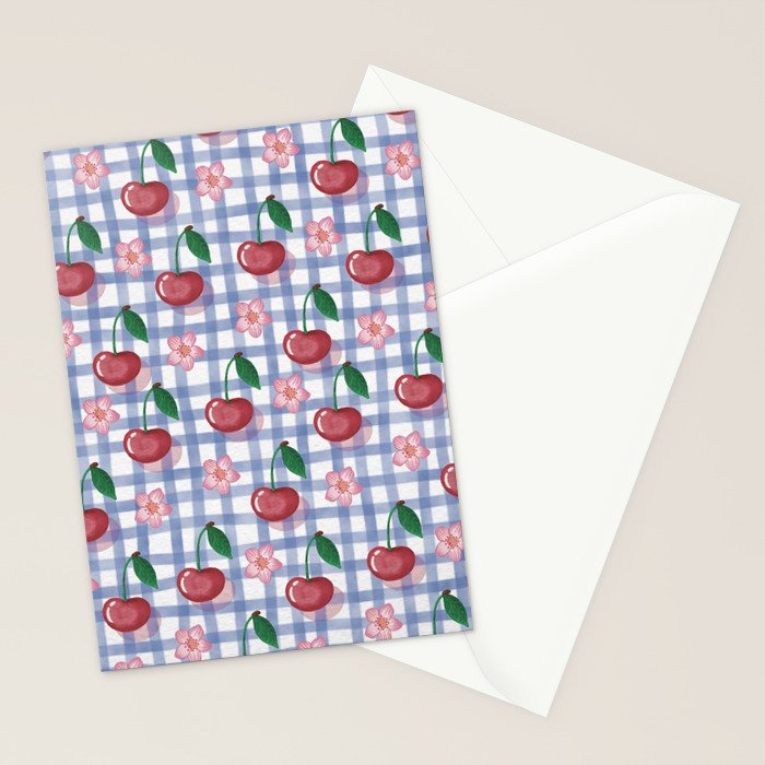 Watercolor Cherry Blossom Picnic Pattern Stationery Card Gallery Image 2