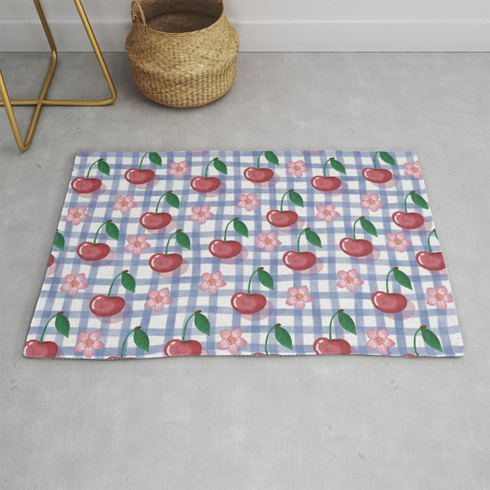 Watercolor Cherry Blossom Picnic Pattern Rug Gallery Image 1