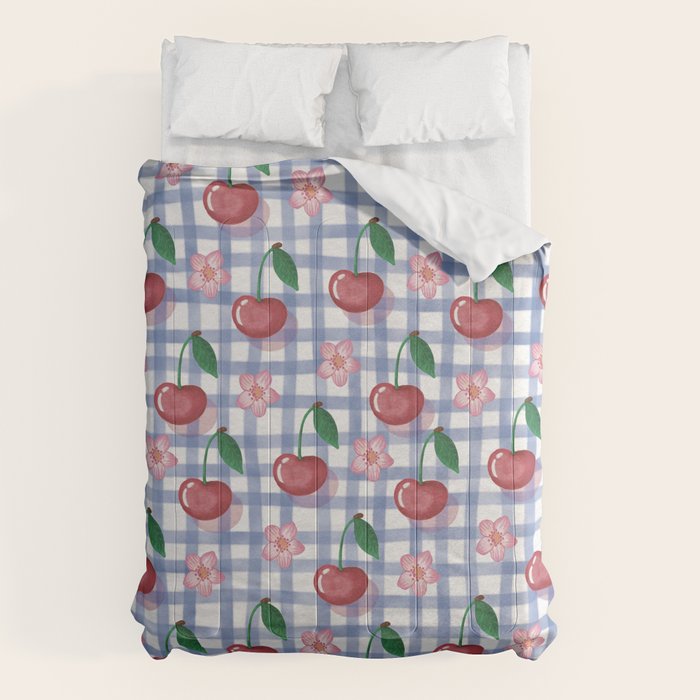 Watercolor Cherry Blossom Picnic Pattern Comforter Gallery Image 1