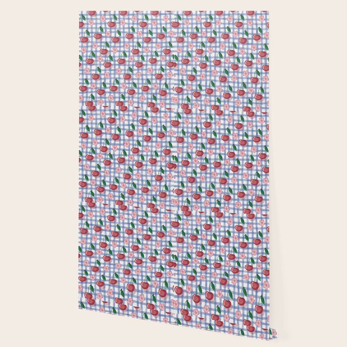 Watercolor Cherry Blossom Picnic Pattern Wallpaper Gallery Image 2