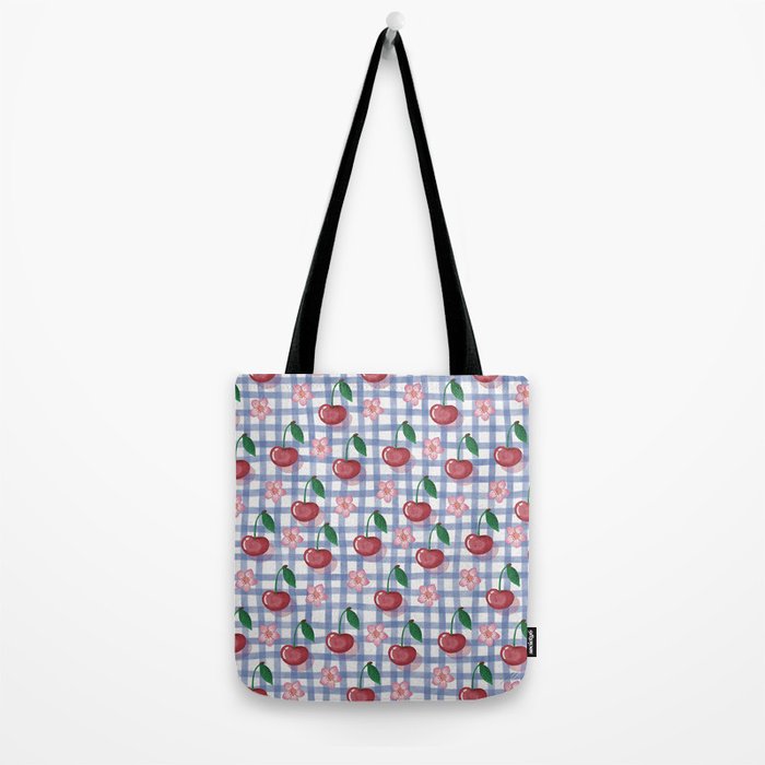 Watercolor Cherry Blossom Picnic Pattern Tote Bag Gallery Image 2