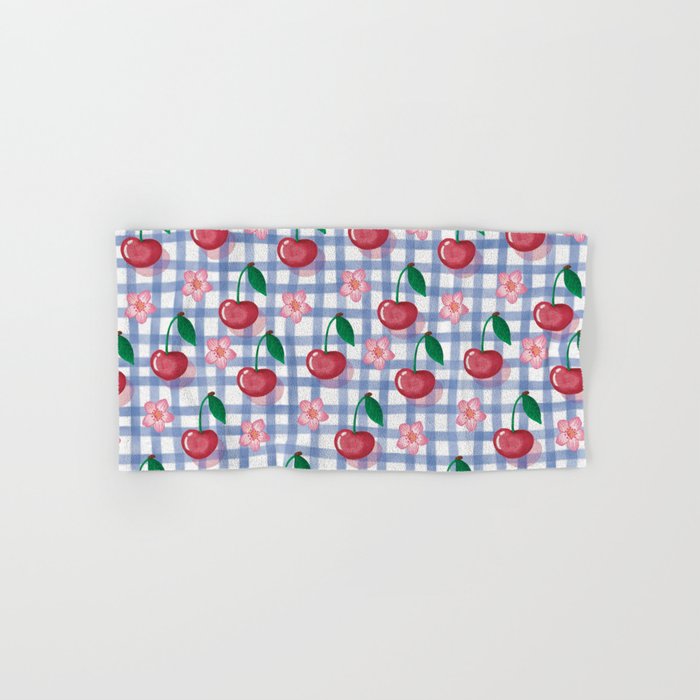 Watercolor Cherry Blossom Picnic Pattern Bath Towel Gallery Image 1