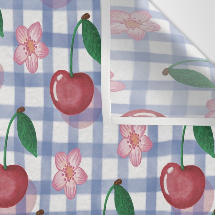 Watercolor Cherry Blossom Picnic Pattern Wall Tapestry Gallery Image 3
