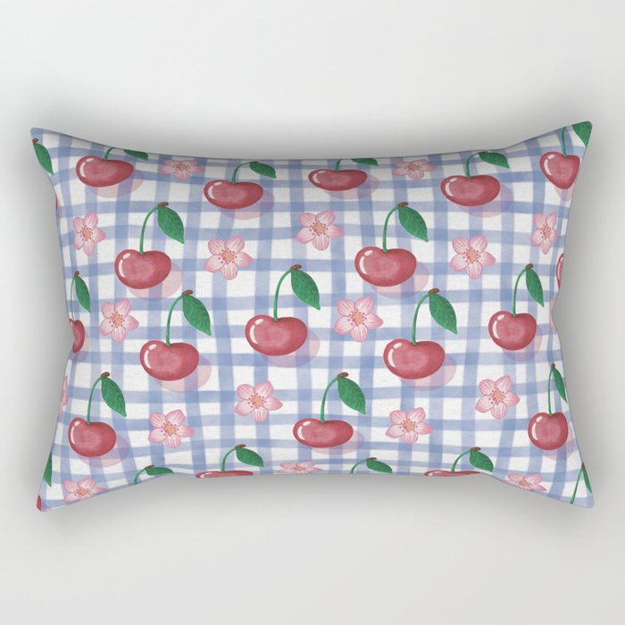 Watercolor Cherry Blossom Picnic Pattern Rectangular Pillow Gallery Image 2
