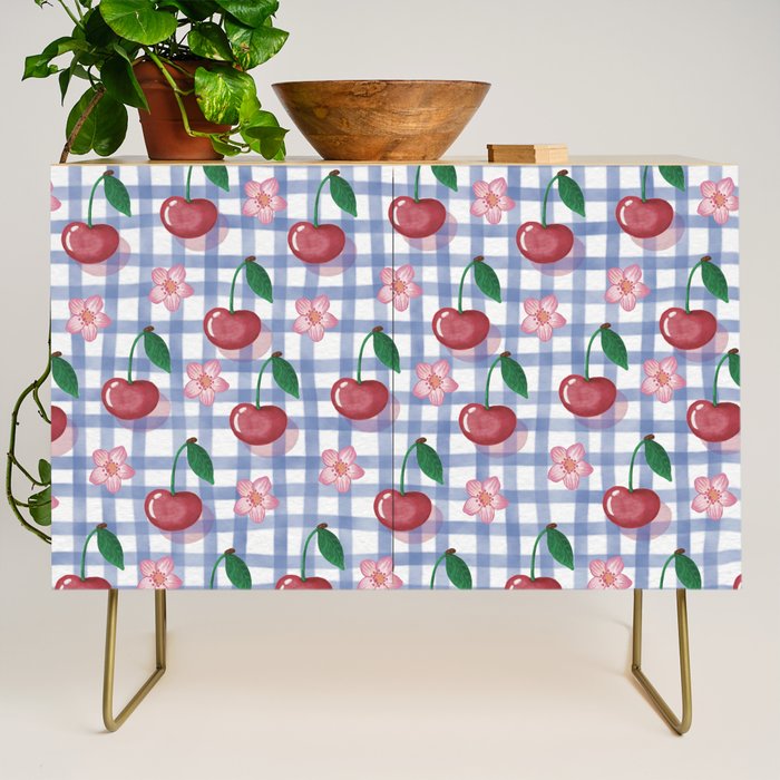 Watercolor Cherry Blossom Picnic Pattern Credenza Gallery Image 1