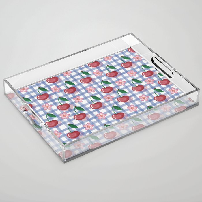 Watercolor Cherry Blossom Picnic Pattern Acrylic Tray Gallery Image 1