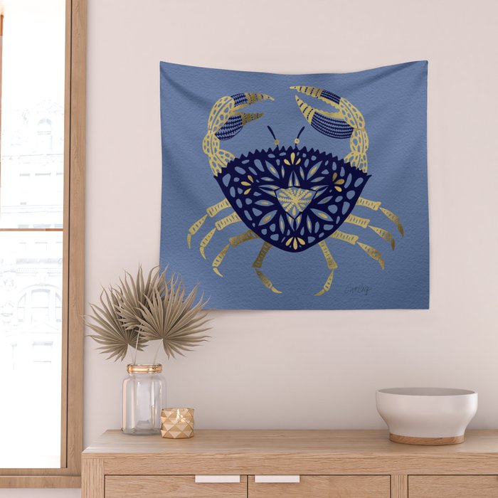 Crab - Navy & Gold Wall Tapestry Gallery Image 2
