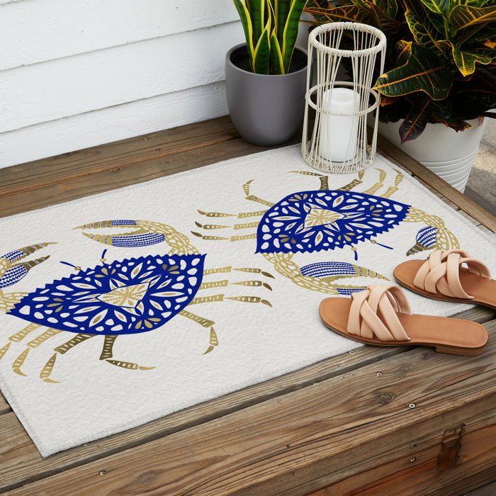 Crab - Navy & Gold Outdoor Rug Gallery Image 2