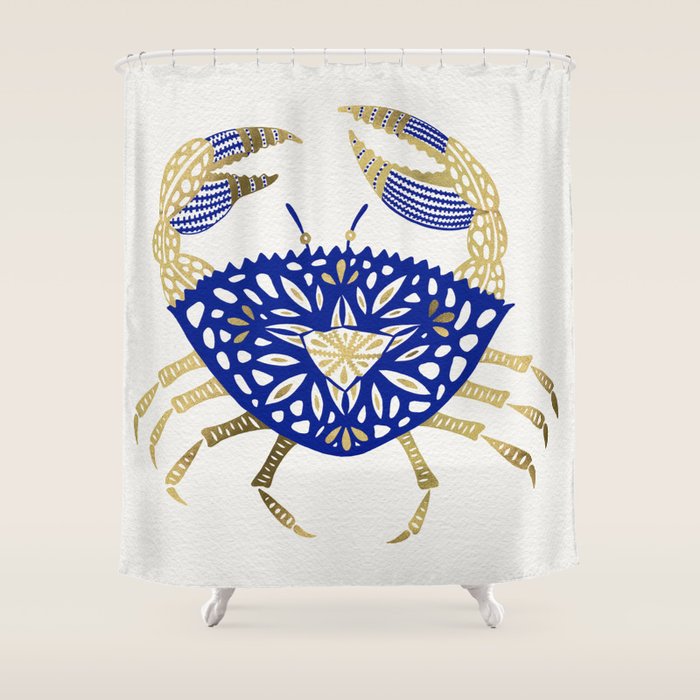 Crab - Navy & Gold Shower Curtain Gallery Image 1