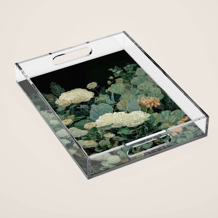 Japandi Wall Art Floral Print Maximalist Botanical Sage Green Flower Painting Japanese Forest poster Acrylic Tray Gallery Image 1