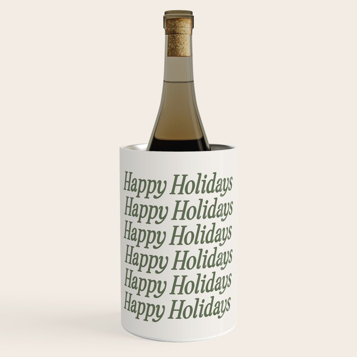 Happy Holidays Muted Green On Cream Wine Chiller Gallery Image 1
