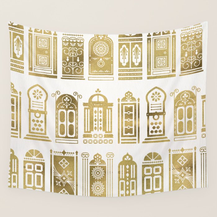 Moroccan Doors - Gold Palette Wall Tapestry Gallery Image 1