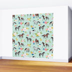 Horse and Flower Print, Mint Blue, Pink flowers, Equestrian, Spring Floral Wall Mural Gallery Image 2