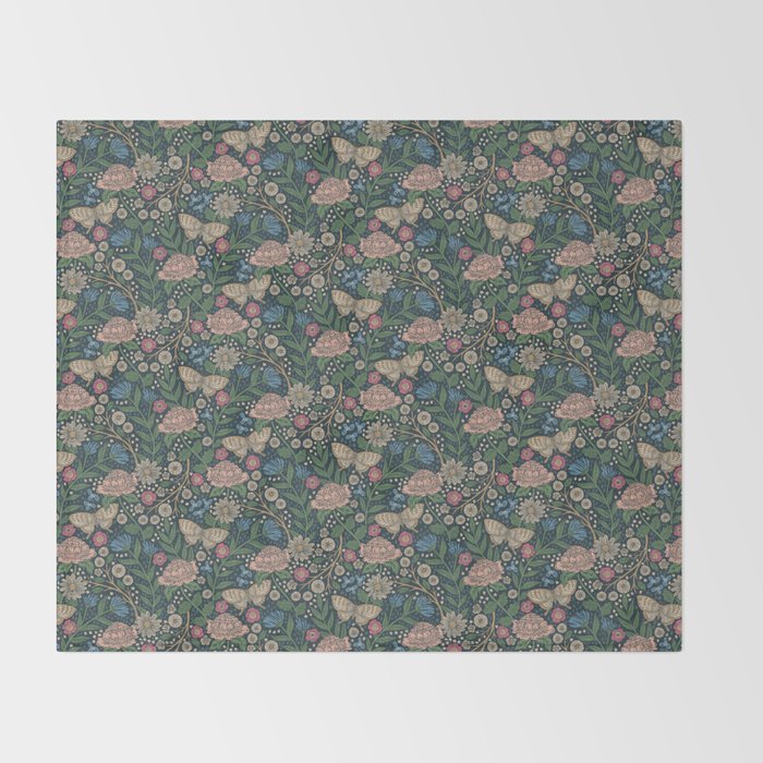 Heritage Wildflower Garden on Dark Blue Throw Blanket Gallery Image 2