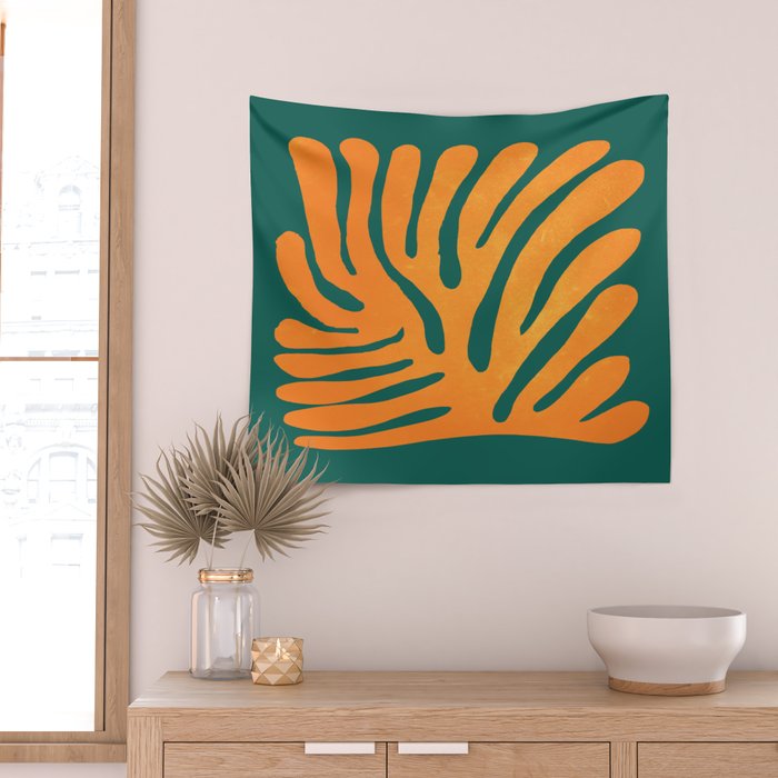 Pine Green & Tangerine: Matisse Paper Cutouts 01 Wall Tapestry Gallery Image 2