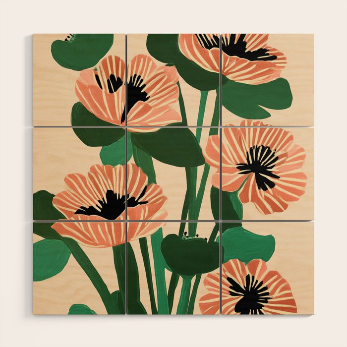 Modern Wild Poppies Wood Wall Art Gallery Image 1