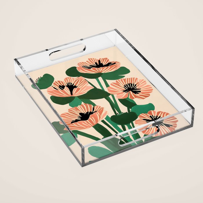 Modern Wild Poppies Acrylic Tray Gallery Image 1