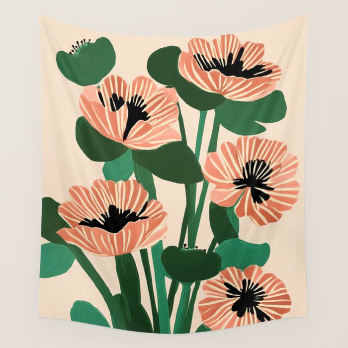 Modern Wild Poppies Wall Tapestry Gallery Image 4