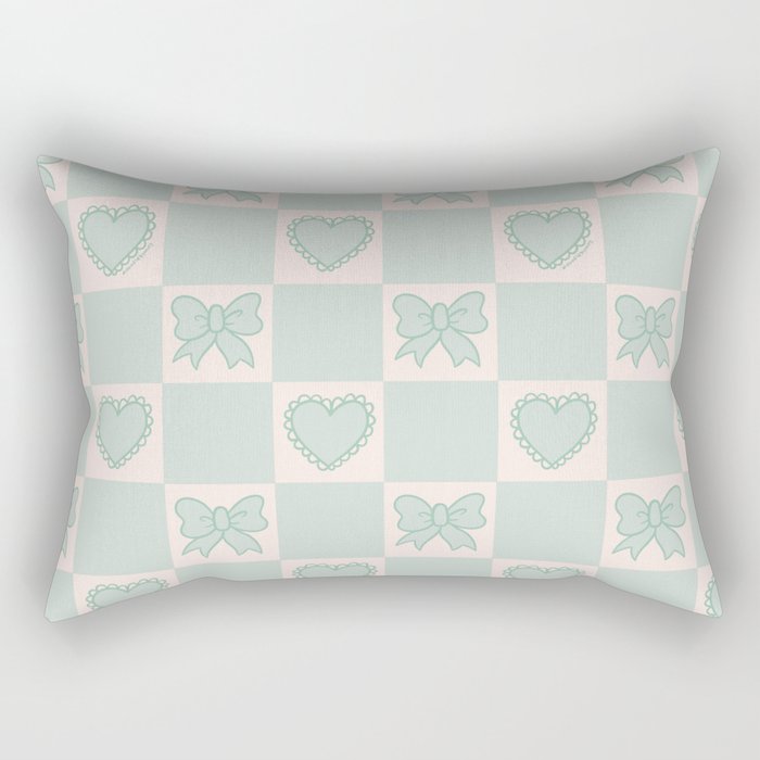 Blue Bow Checkered Print Rectangular Pillow Gallery Image 1