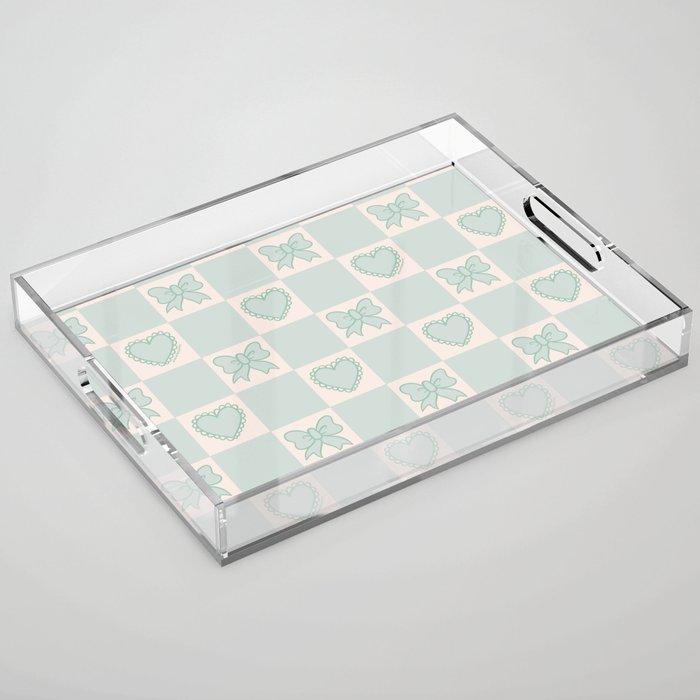 Blue Bow Checkered Print Acrylic Tray Gallery Image 1