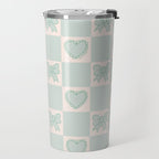 Blue Bow Checkered Print Travel Mug Gallery Image 2
