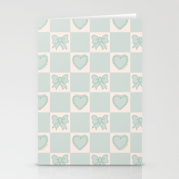 Blue Bow Checkered Print Stationery Card Gallery Image 1