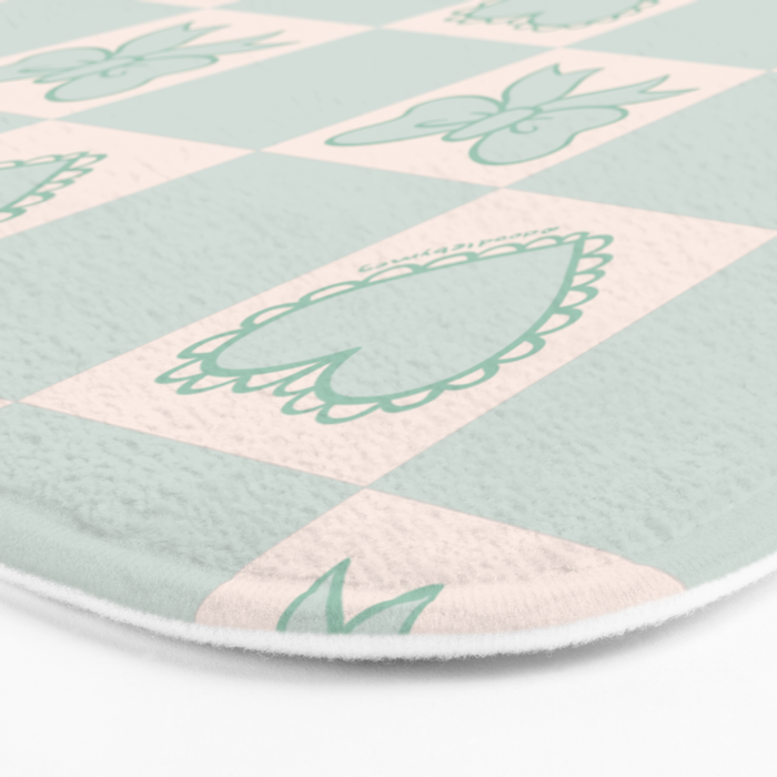 Blue Bow Checkered Print Bath Mat Gallery Image 3