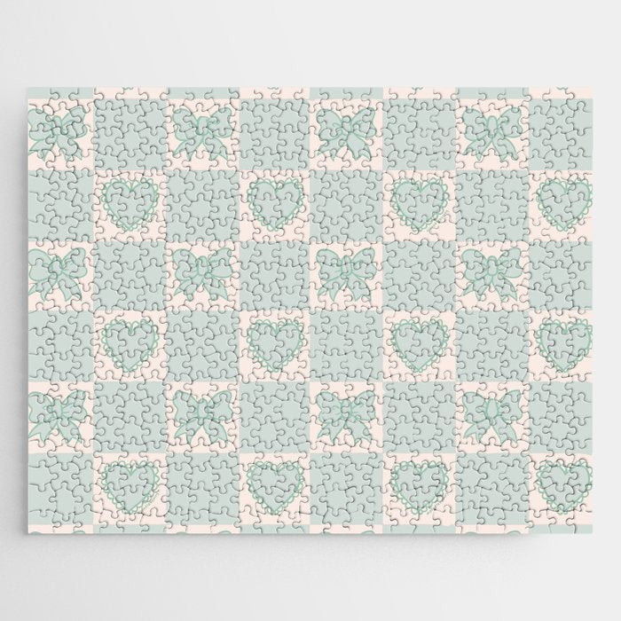 Blue Bow Checkered Print Jigsaw Puzzle Gallery Image 1