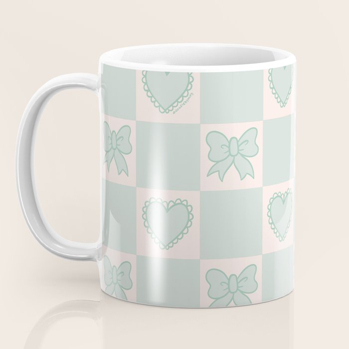 Blue Bow Checkered Print Coffee Mug Gallery Image 3