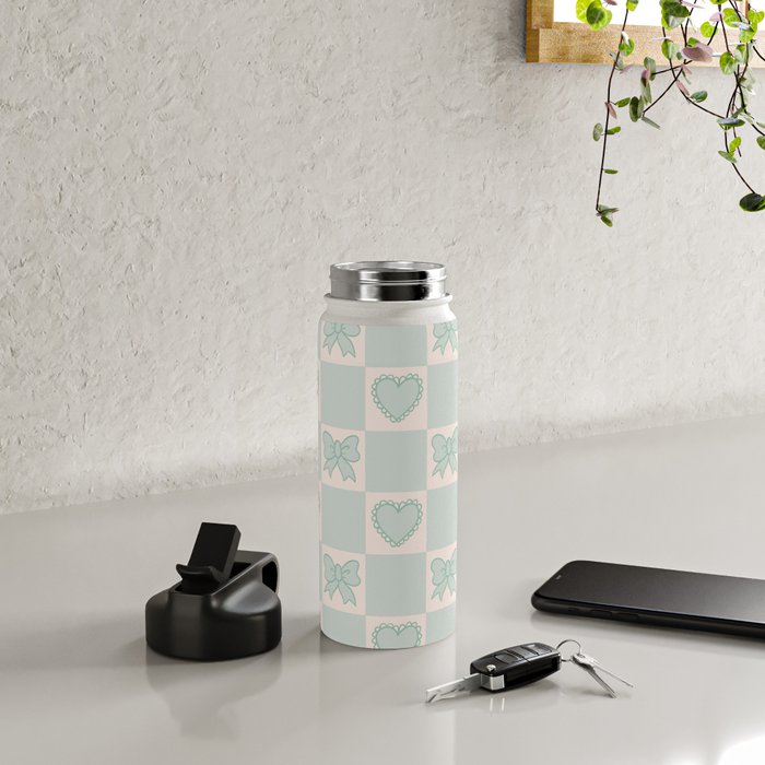 Blue Bow Checkered Print Water Bottle Gallery Image 5