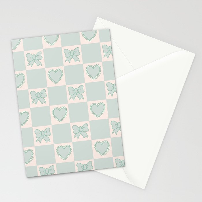 Blue Bow Checkered Print Stationery Card Gallery Image 2