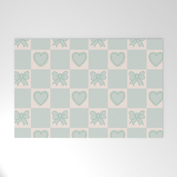 Blue Bow Checkered Print Welcome Mat Gallery Image 1
