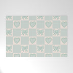 Blue Bow Checkered Print Welcome Mat Gallery Image 1