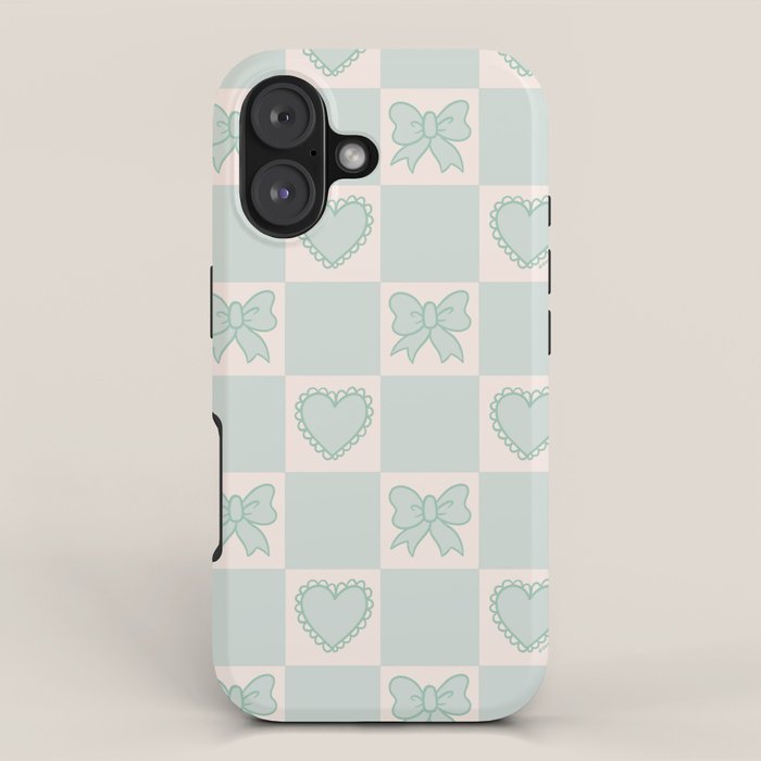 Blue Bow Checkered Print iPhone Case Gallery Image 1