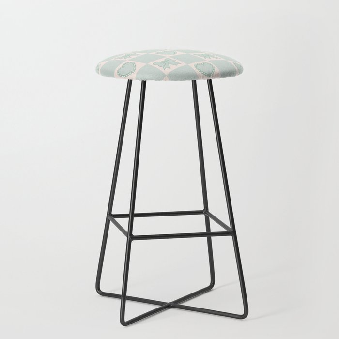 Blue Bow Checkered Print Stool Gallery Image 1