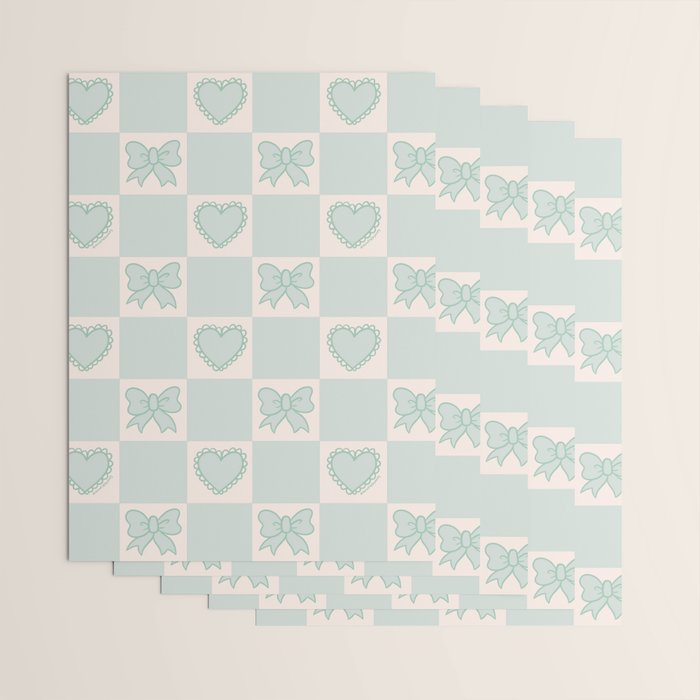 Blue Bow Checkered Print Wrapping Paper Gallery Image 3