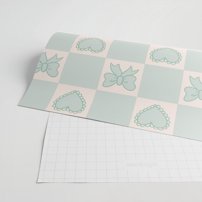 Blue Bow Checkered Print Wrapping Paper Gallery Image 2