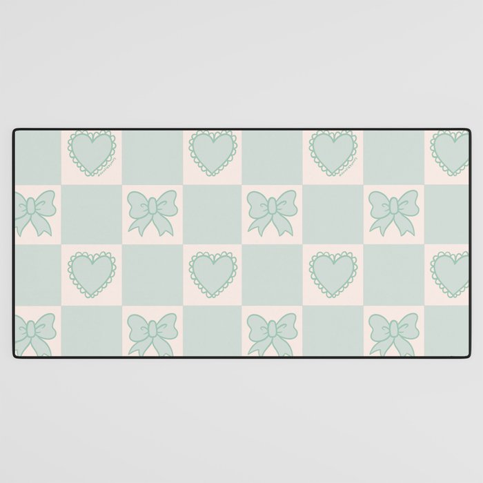 Blue Bow Checkered Print Desk Mat Gallery Image 3
