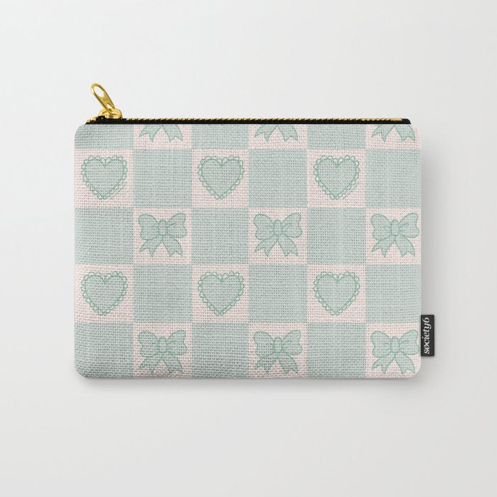 Blue Bow Checkered Print Carry All Pouch Gallery Image 1
